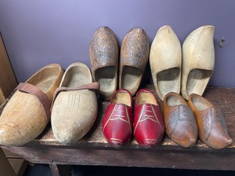 5 PAIR WOODEN SHOES ADULT/CHILD