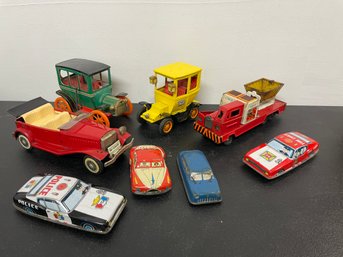 Lot Of 8 Tin Friction Etc Cars Trucks Japan