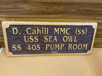 US NAVY USN CARVED WOOD SIGN USS SEA OWL - READ DESCRIPTION FOR SHIPPING