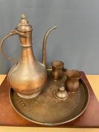 COPPER AFTABA WITH TRAY AND CUPS