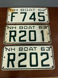 3 New Hampshire Boat Plates - 1962 1963