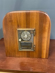 HANDMADE WOOD SAFE/BANK WITH POST OFFICE DOOR