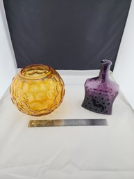 Large MCM Thumbprint Vase And Hobnail Bottle