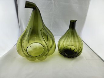 Set Of 2 Green Glass Gourd Terrariums