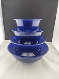 Cobalt Blue Clear Bottom Pyrex Mixing Bowls, Full Set!