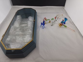 Glass Animal Figurines With Mirrored Display Case