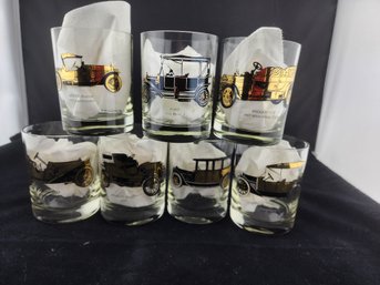 Gold And Black Antique Car Double Old-fashioned Set (7 Glasses)
