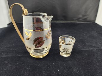 Libbey Golden Foliage Pitcher And Shot Glass
