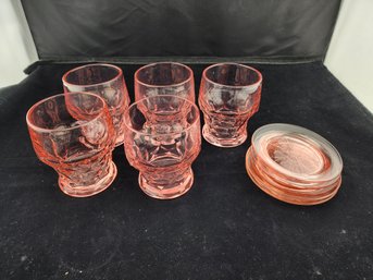 Pink Georgian Glasses With Saucers (set Of 5)