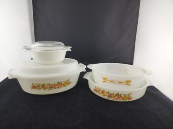 FireKing Casseroles In Nature's Bounty And Wheat