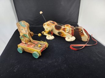 Vintage Fisher Price!  Tiny Teddy And Snoopy Pull Toys