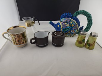 OMODT ART Mosaic Tea Pot With Hornsea England Cream And Sugar