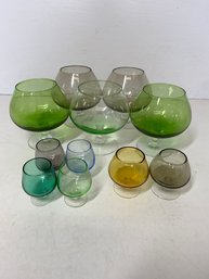 Lot Of 11 Glass Brandy Ballon Snifters Sizes Roughly 4 Inches Tall, 2 Inches Tall, 2 Inches Tall