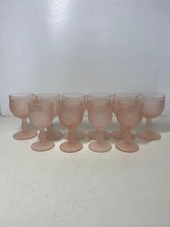 Lot Of 10 Vintage Pink Frosted Wine Goblets