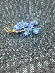 1.75' Gold Tone And Blue Rhinestone Brooch