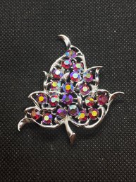2.25' Sarah Coventry Silver Tone Rhinestone Leaf Brooch