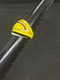 Swirled Yellow And Blue Size 9 Glass Ring