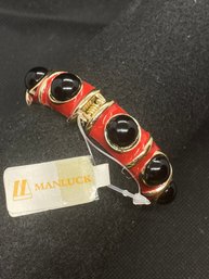 Brand New Manluck/ Sequin Brand Red And Black Enameled Bangle Bracelet