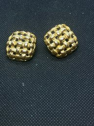 Vintage Givenchy 1' Gold Tone Basket Weave Clip On Earrings