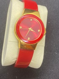 Untested Joan Rivers Classic Red Clamp Bangle Watch