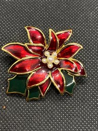 Womens Talbots Poinsettia 2' Enameled Brooch