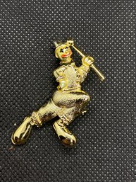 2' Gold Tone Unmarked Jester Clown Brooch