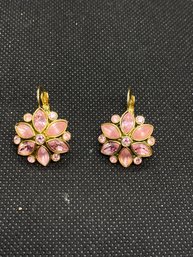 Vintage Joan Rivers Pink Floral 1' Gold Tone Earrings
