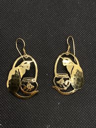 Womens Vintage Wild Bryde Cat And Fishbowl Dangle Earrings