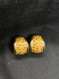 Womens Unmarked Gold Tone Enameled Polka Dot Earrings