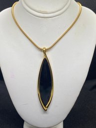 Womens Vintage Monet 14' Gold Tone Chain With Black Lucite Teardrop Pendant