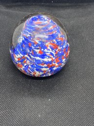 2' Red,white, And Blue Speckled Art Glass Paperweight