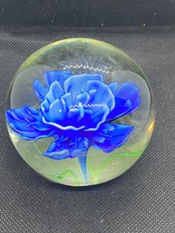 2' Blue Flower Art Glass Paperweight