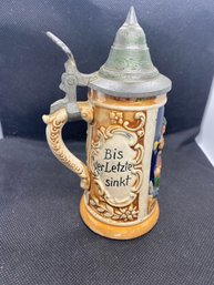 5.75 Inch Made In Germany Small Beer Stein With Pewter Top