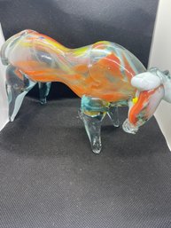 9 Inch Murano Colored Art Glass Bull Figurine