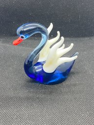 Made In Germany 3 Inch Blue And White Colored Glass Swan Figurine