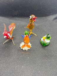 Lot Of 4 Colored Art Glass Bird/duck Figurines