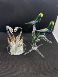 Set Of 2 Art Glass Bird/swan Figurines Baron Glass(?)