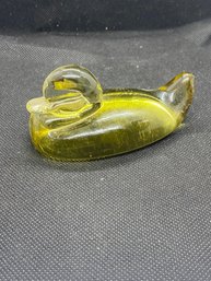 Vintage Yellow Glass 3.5 Inch Duck Paperweight Figurine