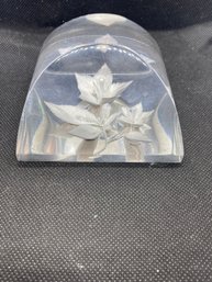Signed And Numbered Michael Cox Lucite White Floral Paperweight