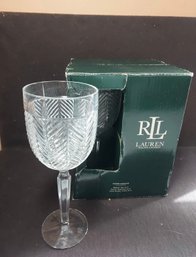 Ralph Lauren Crystal Goblet Herringbone Wine Glass Stemware 9.25