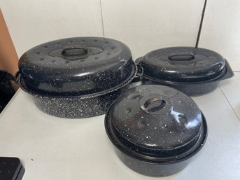 Lot Of 3 Enamel Roasters/Pot