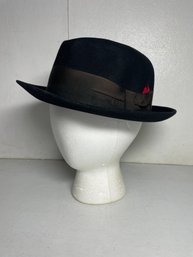 Mens Warwick Black Fedora Hat With Red Feather