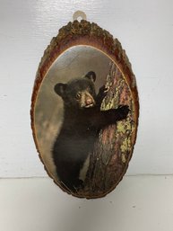 11x6.5' Bear Print On Wooden Slab Wall Hanging