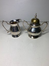 Set Of 2 Silver Over Brass Made In India Creamer And Sugar Bowl Set
