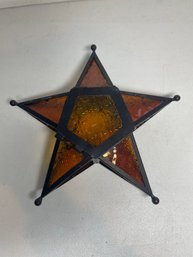 Amber Glass Star Hanging Tea-light Holder