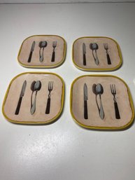 Set Of 4 Vintage John Derian X Target 6' Melamine Silverware Pattern Appetizer Plates