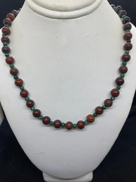 Women's Brown And Green Beaded 20.5' Necklace With .925 Silver Clasp