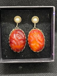 Women's Vintage Orange/red Screw Back Dangle Earrings
