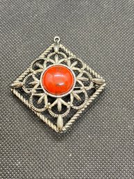 Women's Sarah Coventry Silver Tone Diamond Shaped 2.25' Brooch Pin With Red Stone