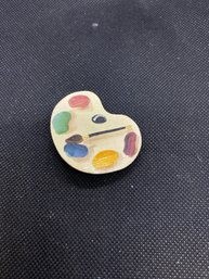 Vintage Wooden Paint Pallet 2' Signed Brooch Pin